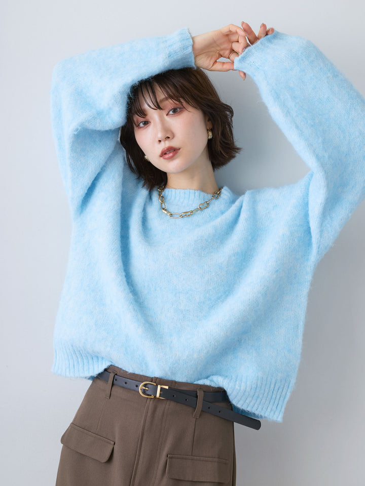 [SET]ソフトシャギーニットプルオーバー+クレープデシンフラップ付きストレートスカート(2set)