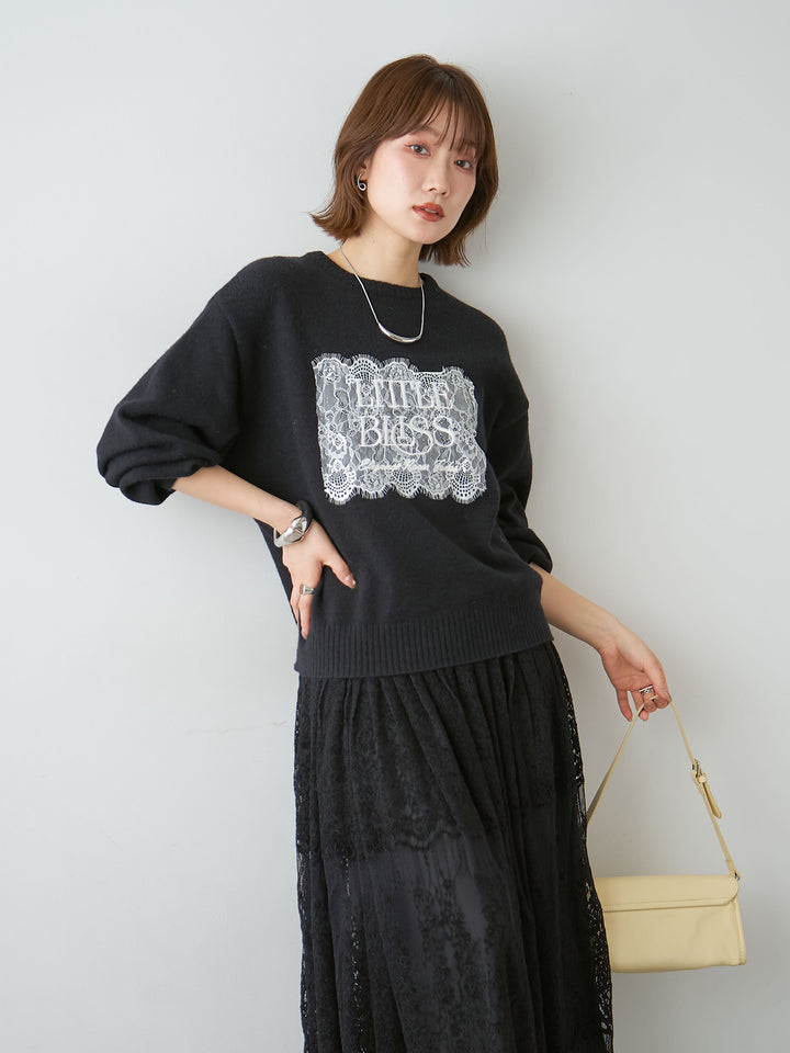 [SET]アルパカタッチ刺繍レースロゴニットプルオーバー+選べるアクセセット(2set)