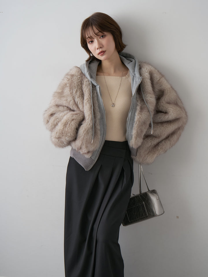 [予約]スウェットファードッキングフードブルゾン/beige