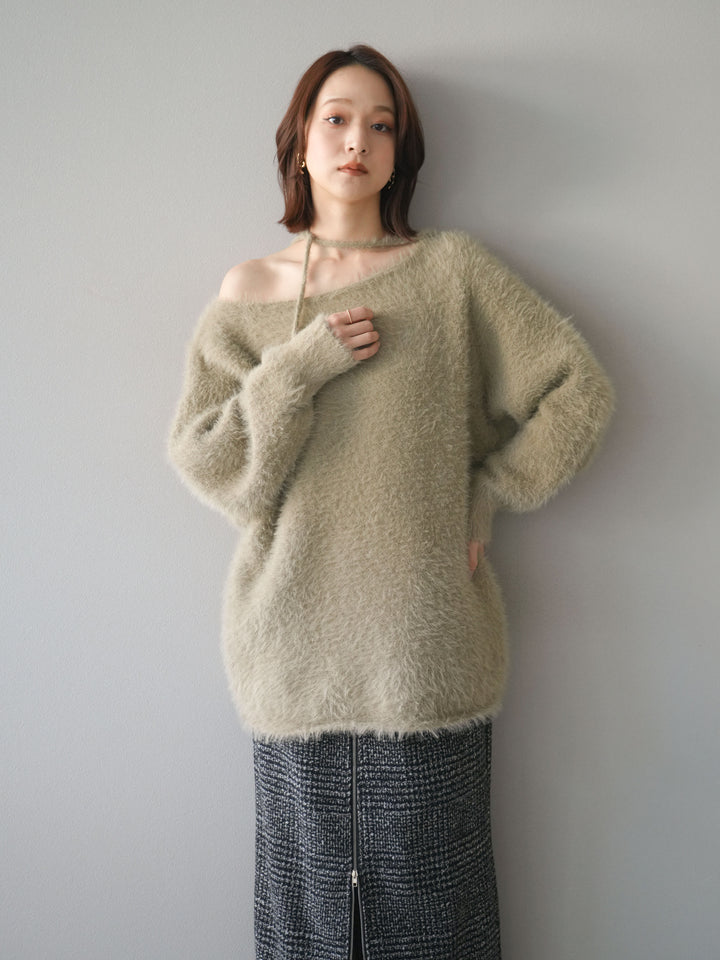 [予約]紐付きシャギーニットプルオーバー/beige