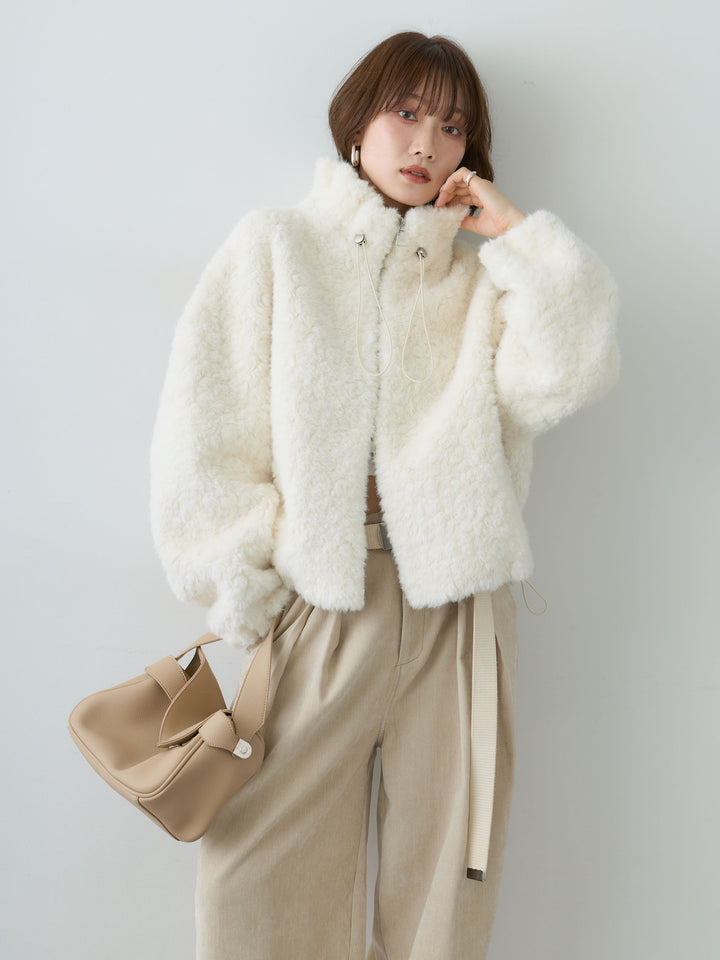 [SET]テディドロストショートブルゾン+ベロアデニムタックワイドパンツ(2set)
