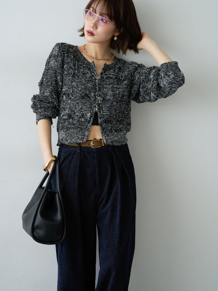 [SET]リングケーブルダブルジップショートニット+リングケーブルダブルジップショートニット(2set)