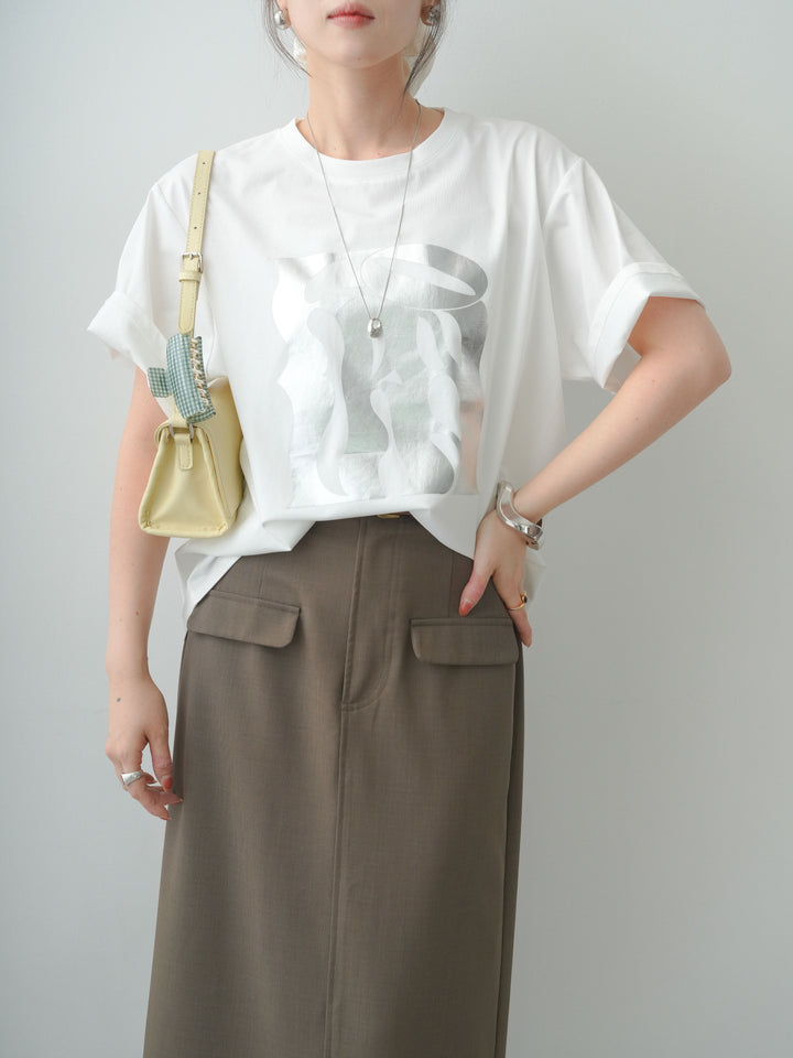 [SET]クールタッチアートロゴオーバーTEE+クレープデシンフラップ付きストレートスカート(2set)