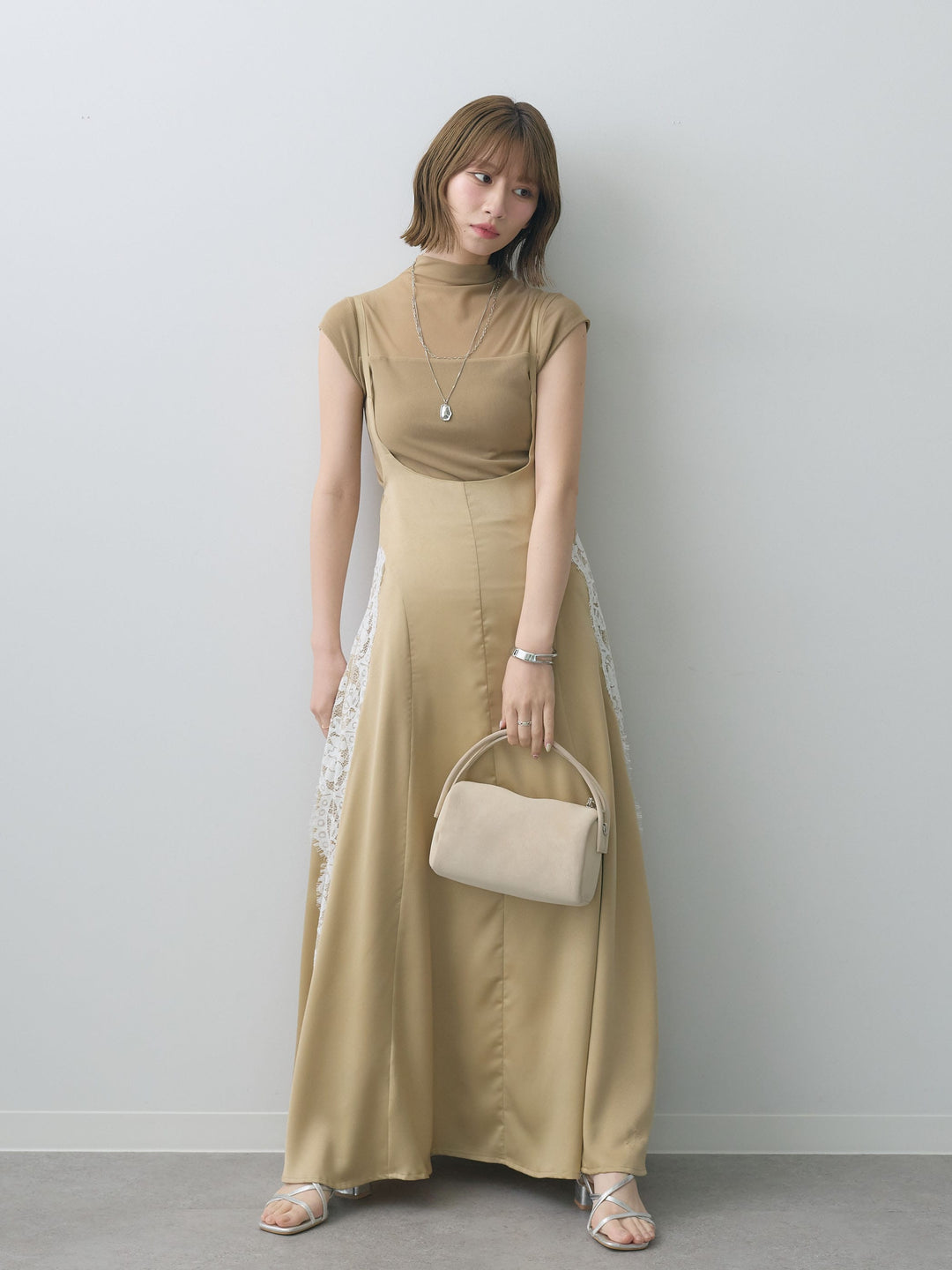 [SET]サイドレースサテンジャンパースカート+サイドレースサテンジャンパースカート(2set)