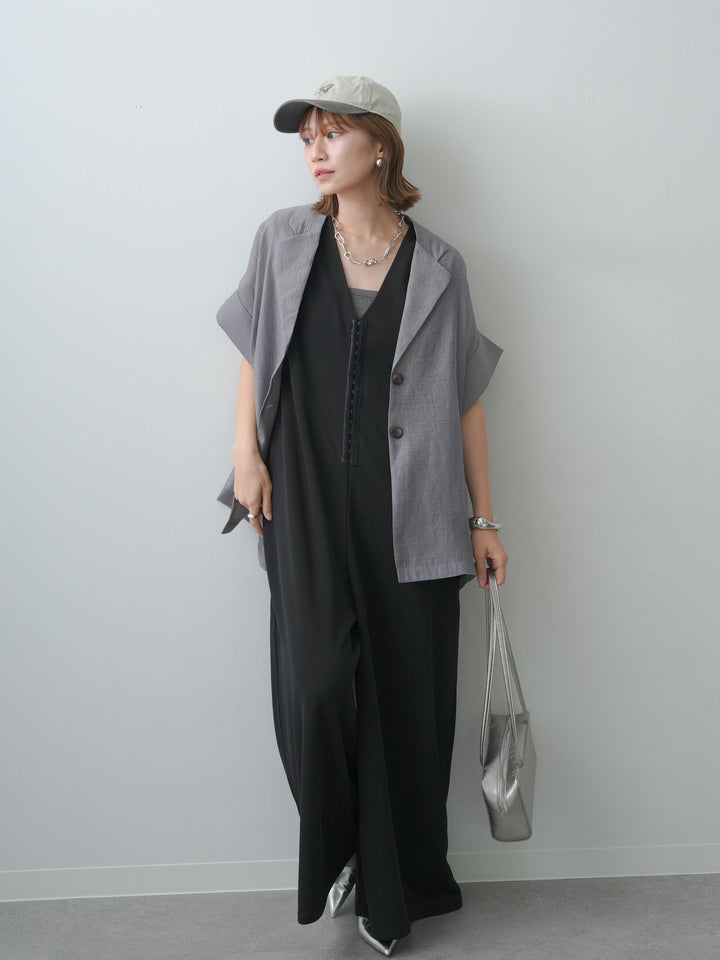 [予約]フロントホックルーズオールインワン/black