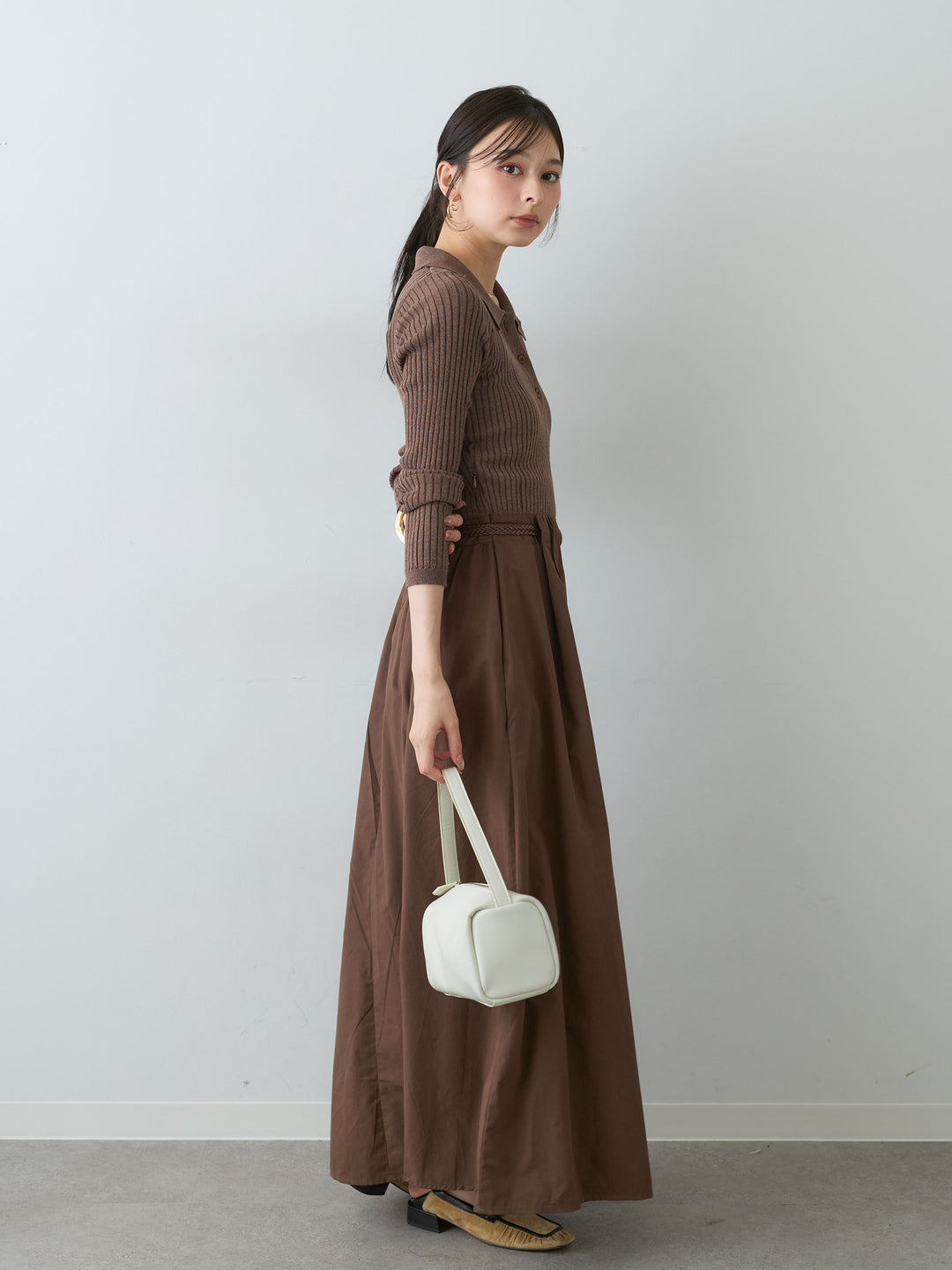 [予約]ニットコンビフレアワンピース/brown