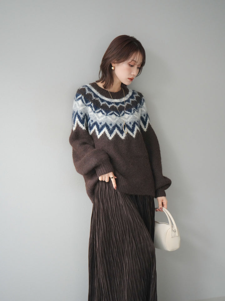 [予約]求心柄オーバーニットプルオーバー/brown