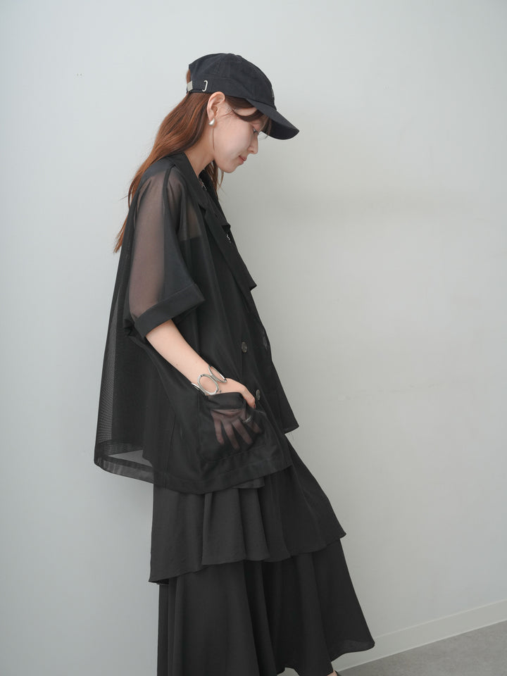 [予約]ワンショルフリルティアードドレス/black