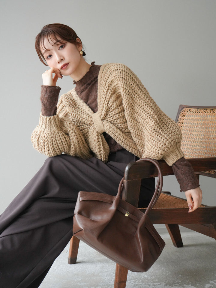 [SET]ローゲージ畦編みドルマンニットボレロ+選べるアクセセット(2set)