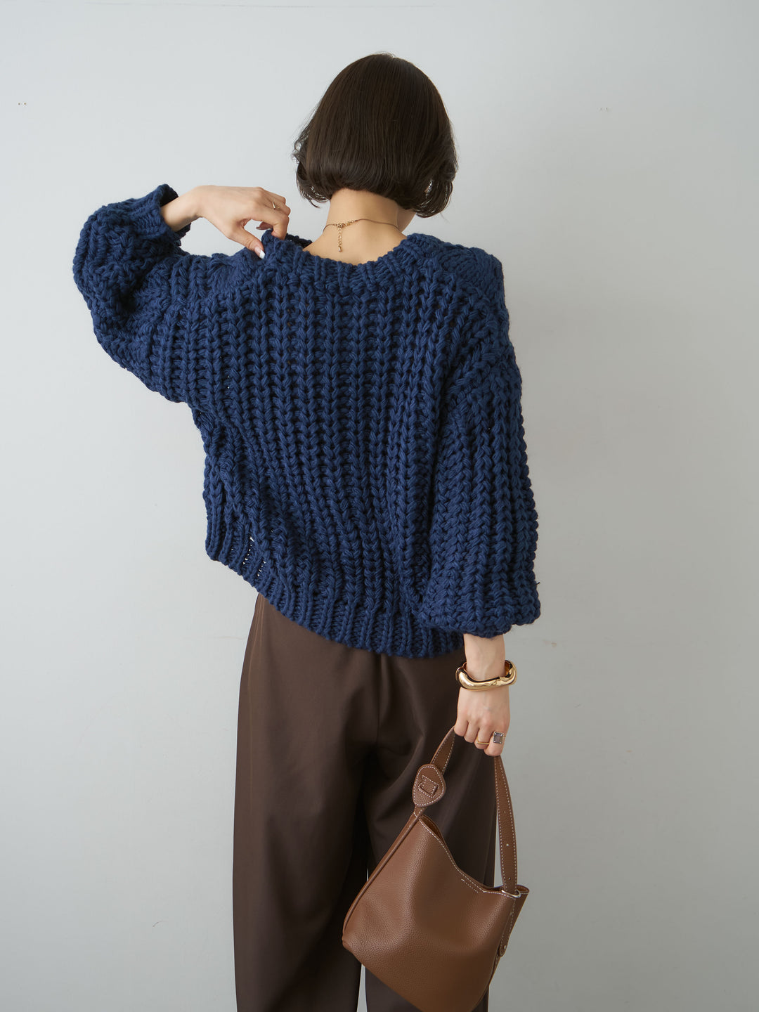 [予約]ボリュームケーブルニットプルオーバー/navy