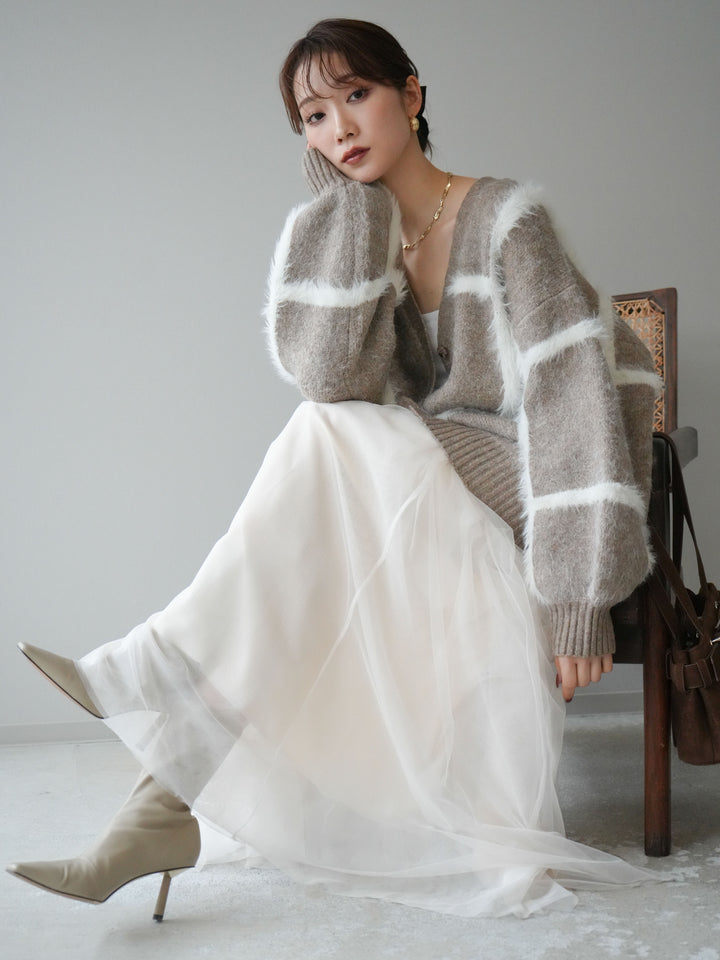 [予約]ミックスシャギーチェックカーディガン/beige