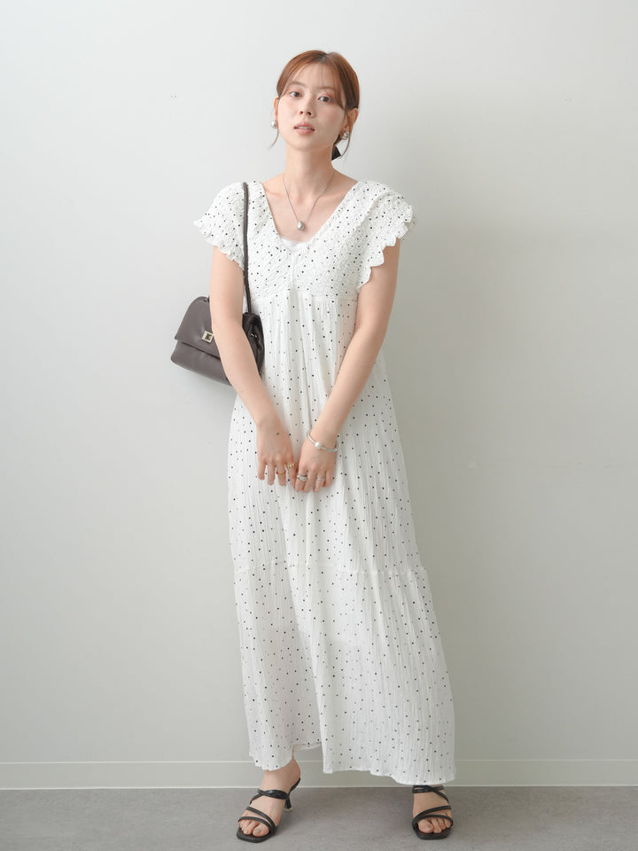 [予約]ドットジャガードバックリボンワンピース/offdot