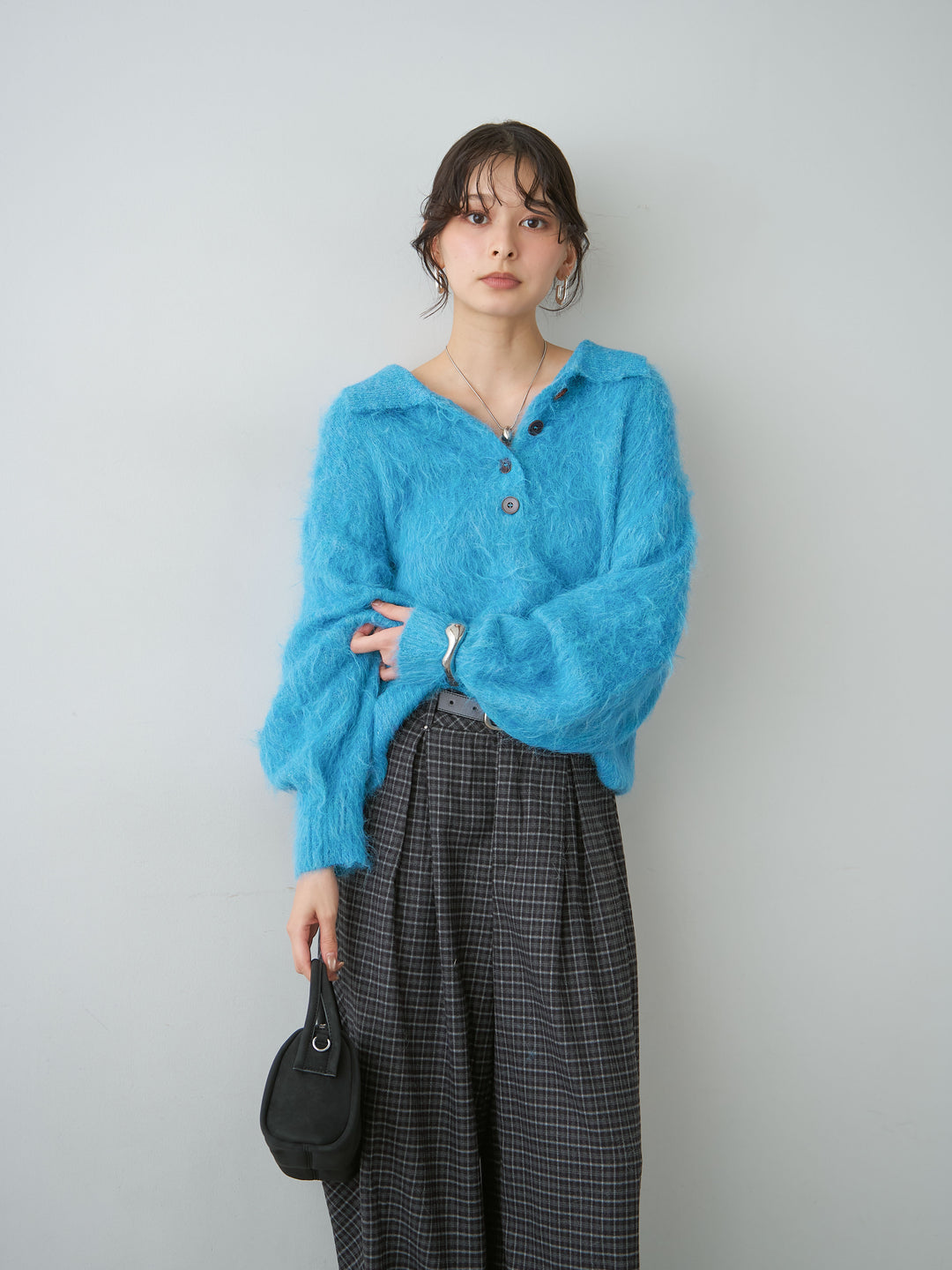 [SET]ヘンリーシャギーニットトップス+選べるアクセセット(2set)