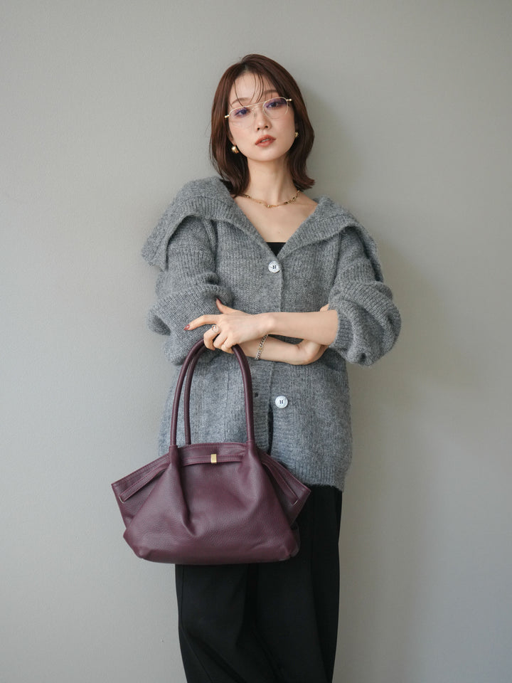 [予約]襟付きボタンオーバーニットカーディガン/gray