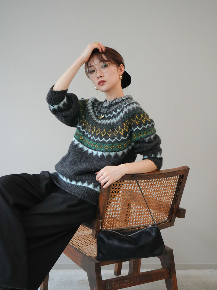 [予約]ウールタッチ求心柄オーバーニットプルオーバー/gray