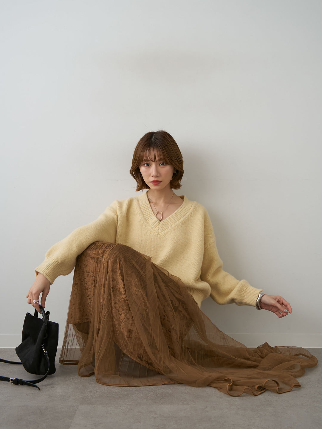 [SET]Vネックワイドショートニット+Vネックワイドショートニット(2set)