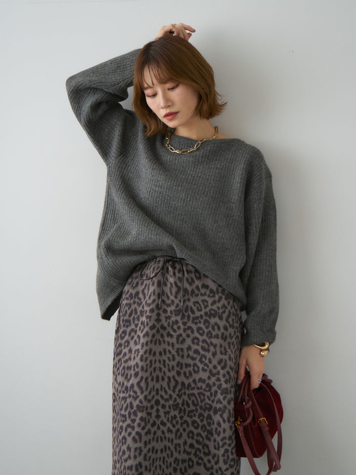 [予約]前後2wayスリットリブニットトップス/mokucharcoal