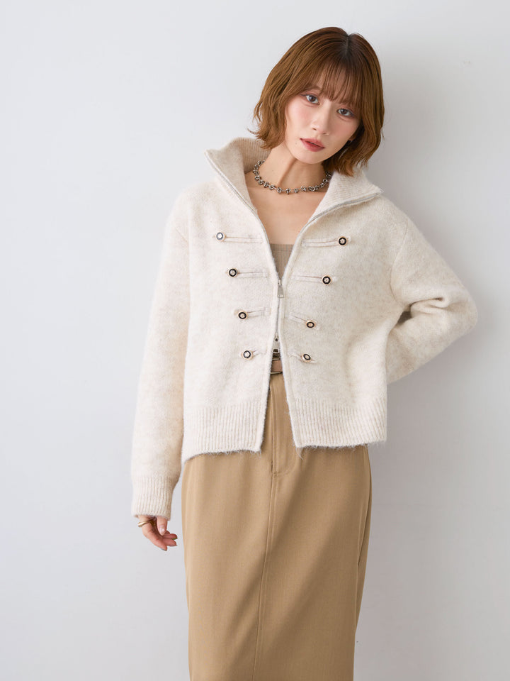 [予約]ナポレオンジップニットカーディガン/beige