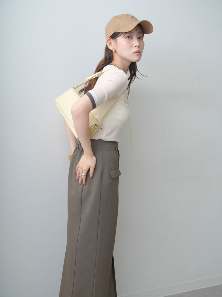 [SET]トリムレイヤードシアー半袖トップス+クレープデシンフラップ付きストレートスカート(2set)