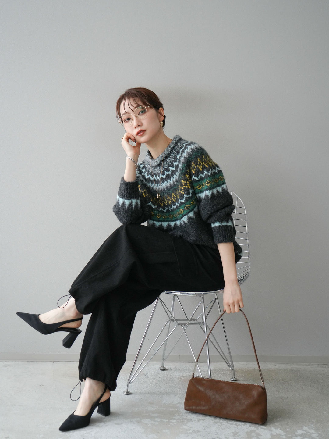 [予約]ウールタッチ求心柄オーバーニットプルオーバー/gray