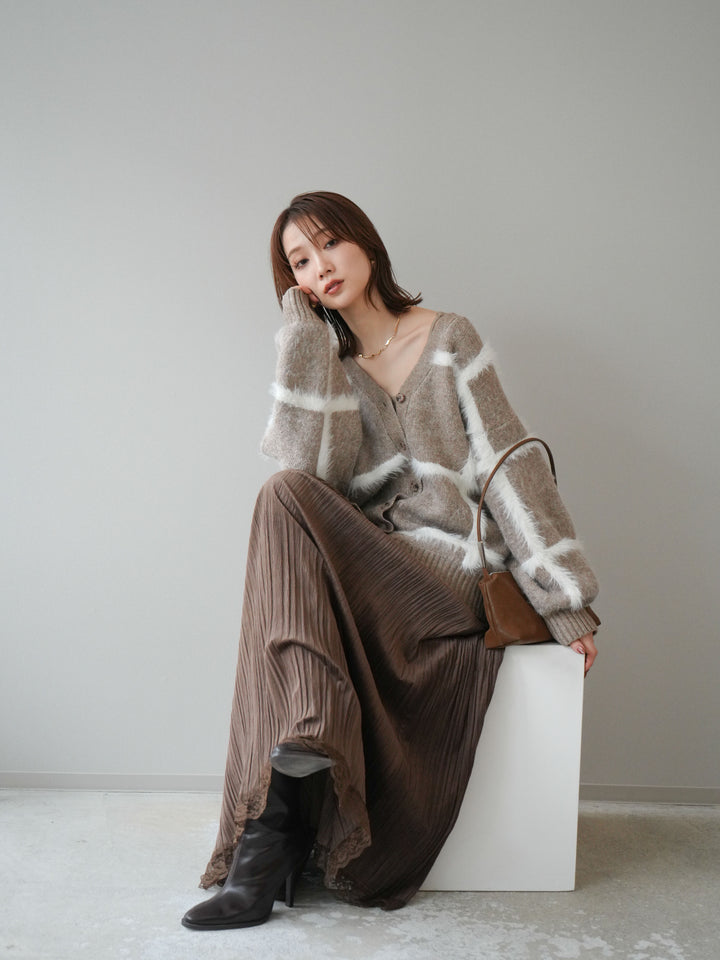 [予約]ミックスシャギーチェックカーディガン/beige