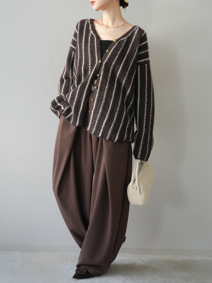 [予約]ベルト付タックワイドパンツ/ブラウン