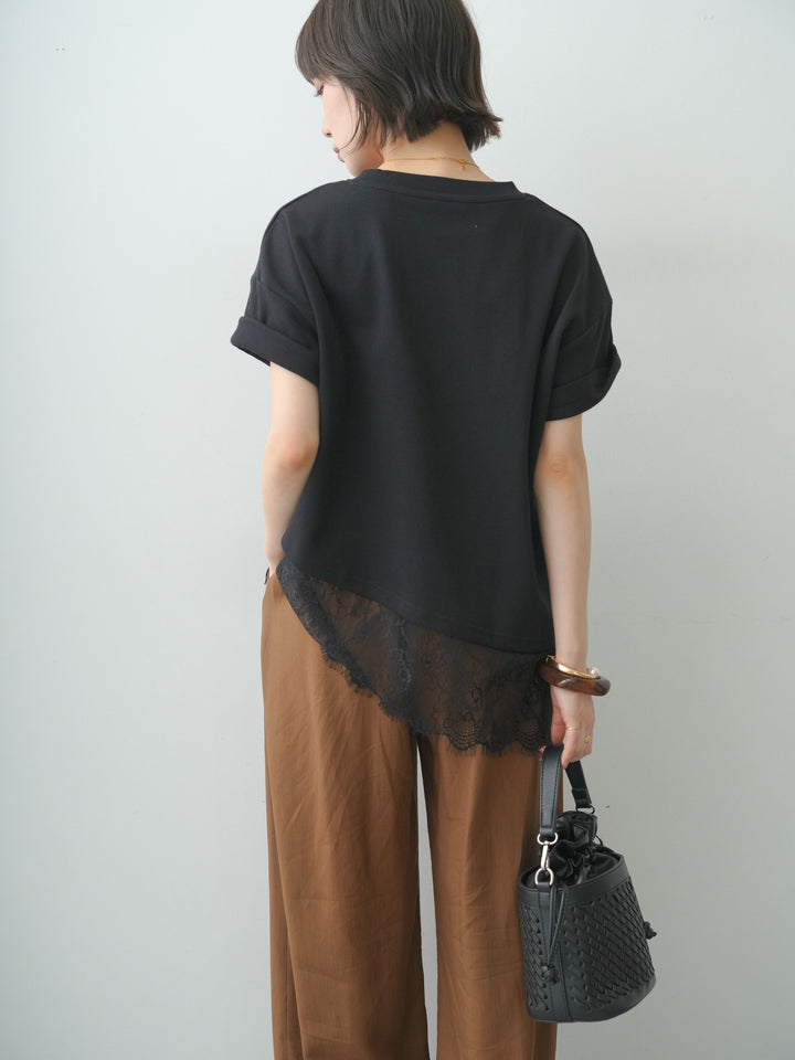 [予約]アシメレースヘムワイドTEE/black