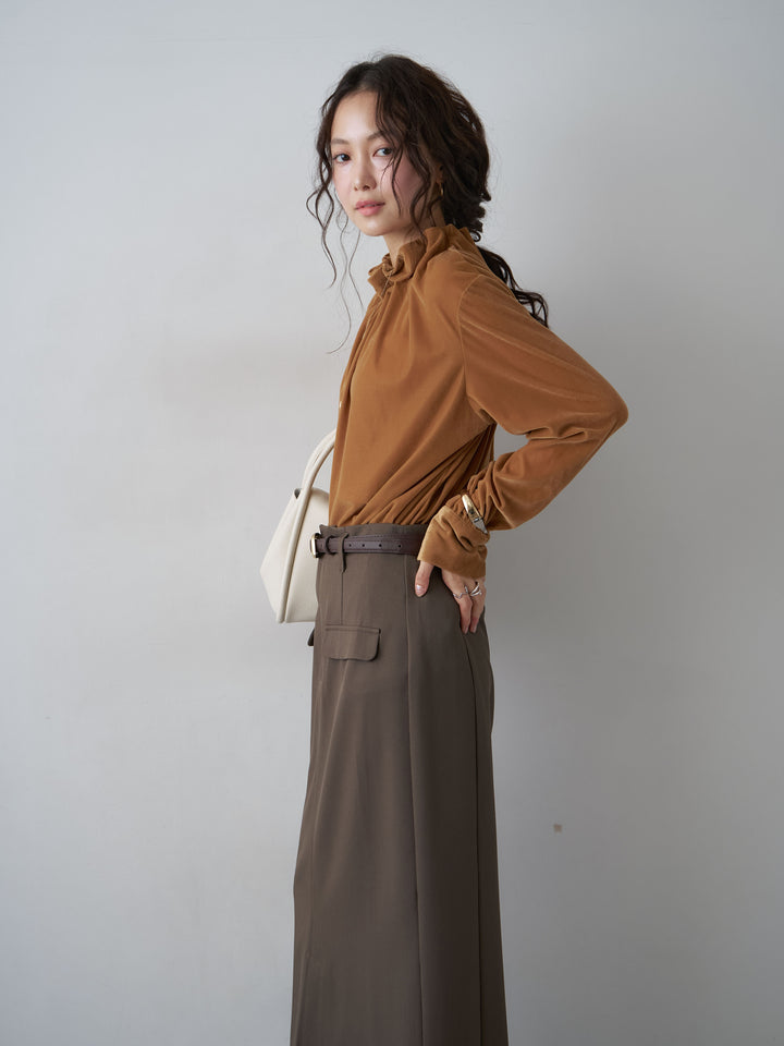 【套裝】領口褶皺絲絨襯衫 + 配件套裝（2 套可選）