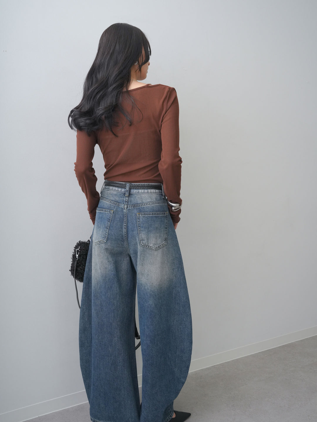 [予約]レースレイヤードデザインドレープシアートップス/brown