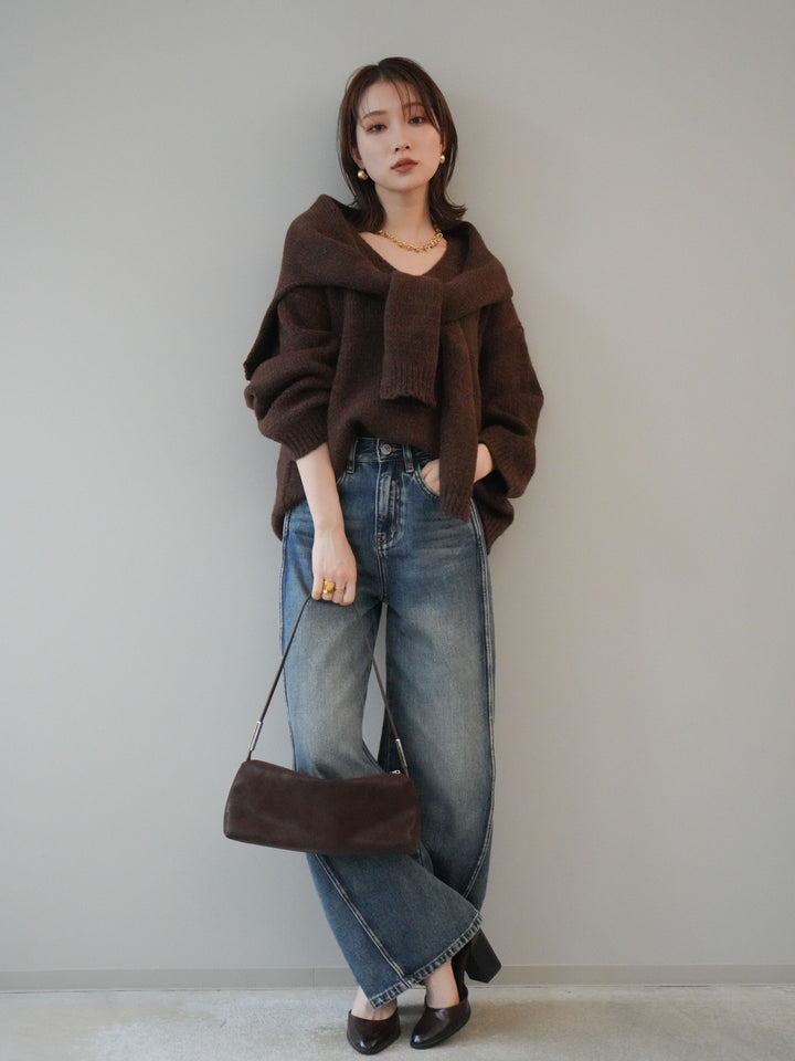 [予約]サイド切替カーブデニムパンツ/blue