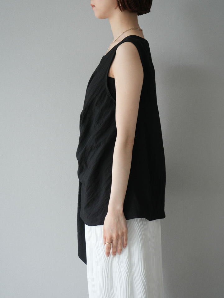 [予約]フロント巻きノースリーブブラウス/ブラック