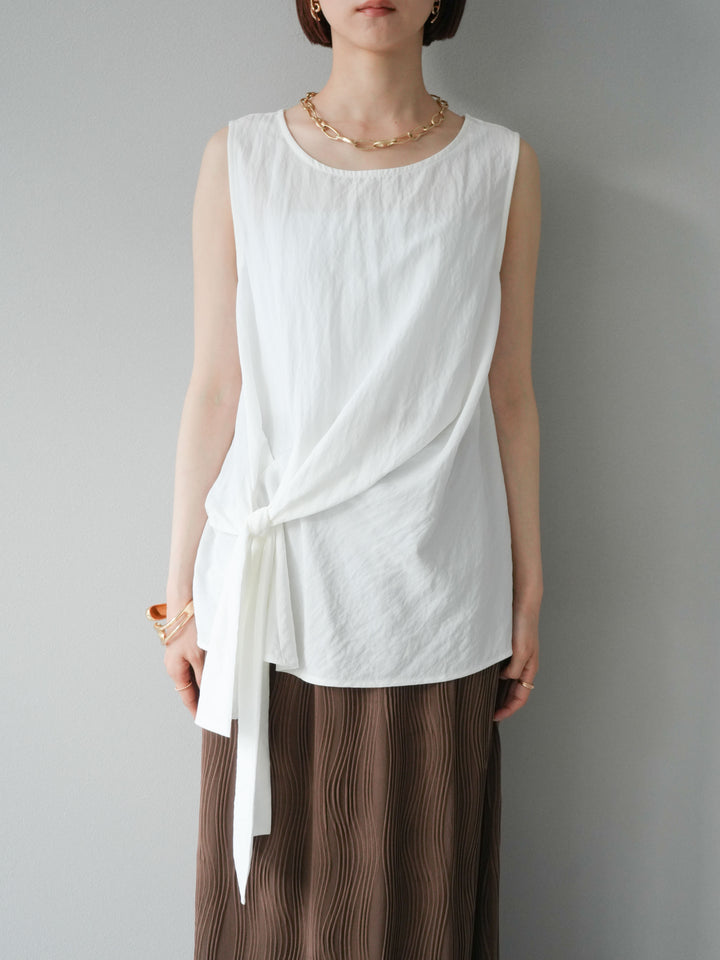 [予約]フロント巻きノースリーブブラウス/ホワイト
