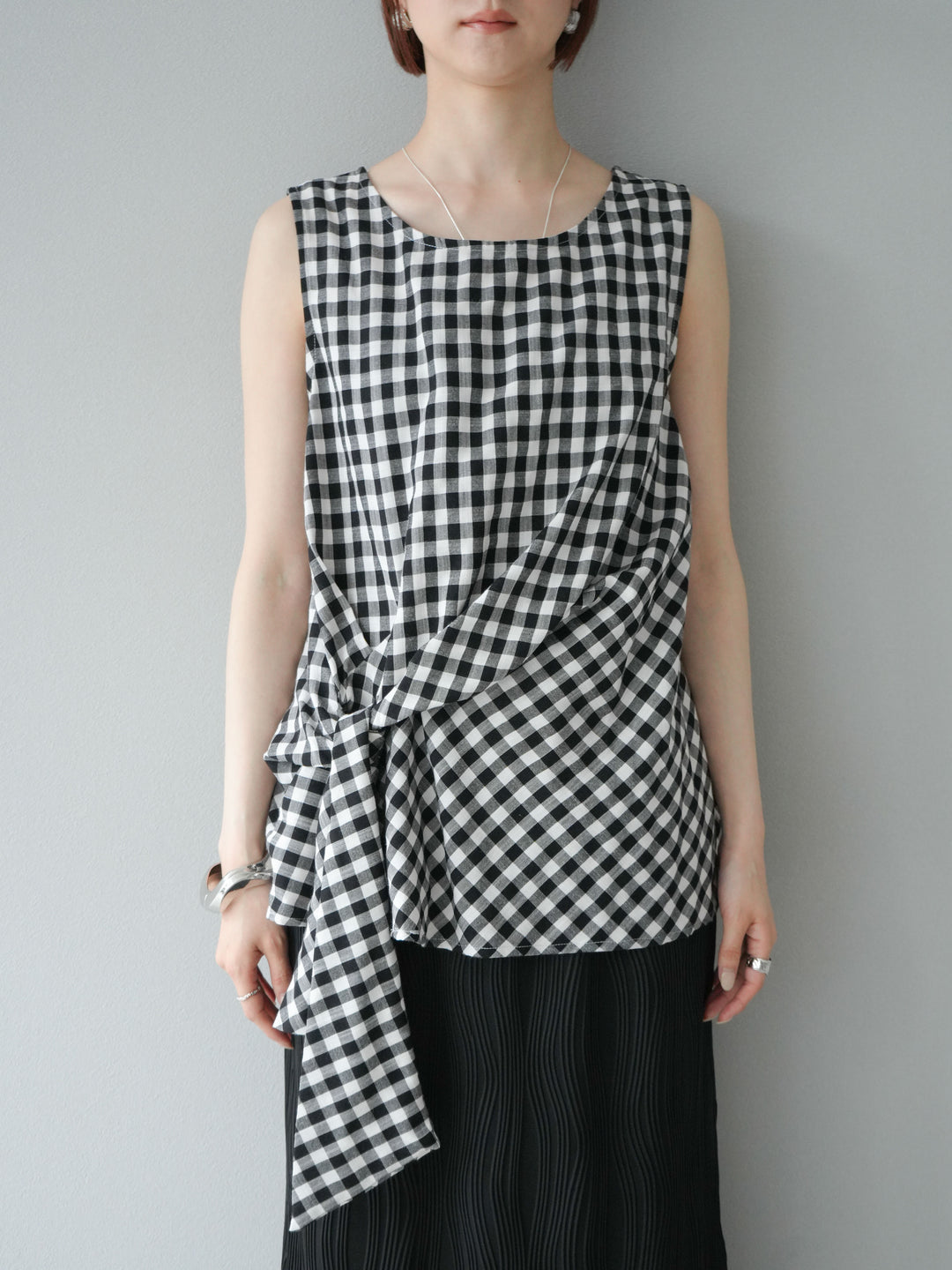 [予約]フロント巻きノースリーブブラウス/チェック