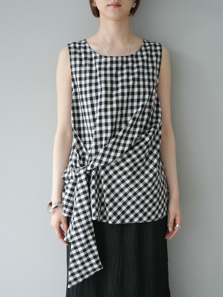 [予約]フロント巻きノースリーブブラウス/チェック