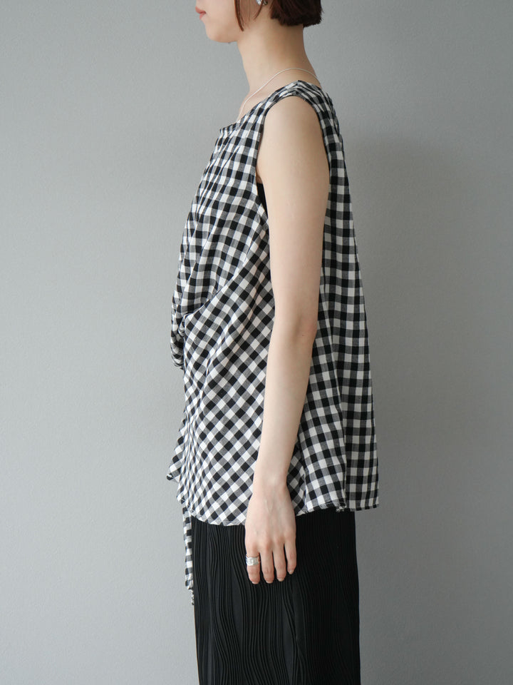 [予約]フロント巻きノースリーブブラウス/チェック