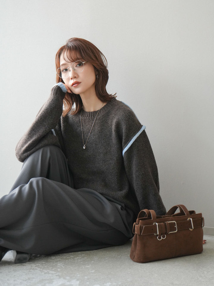 [予約]バイカラーパイピングニットプルオーバー/brown