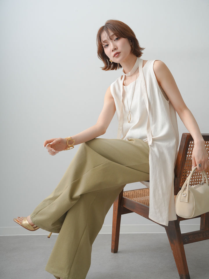 [SET]タイ付アシメヘムノースリトップス+リラックスドレープスウェットパンツ(2set)