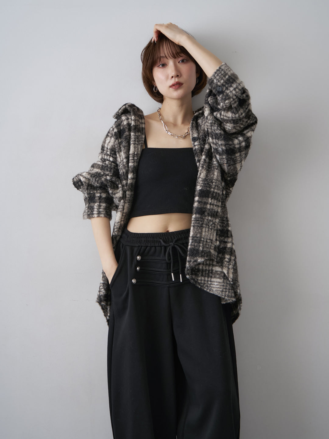 [SET]ブークレチェックオーバーシャツ+ナポレオンドロストスウェットパンツ(2set)