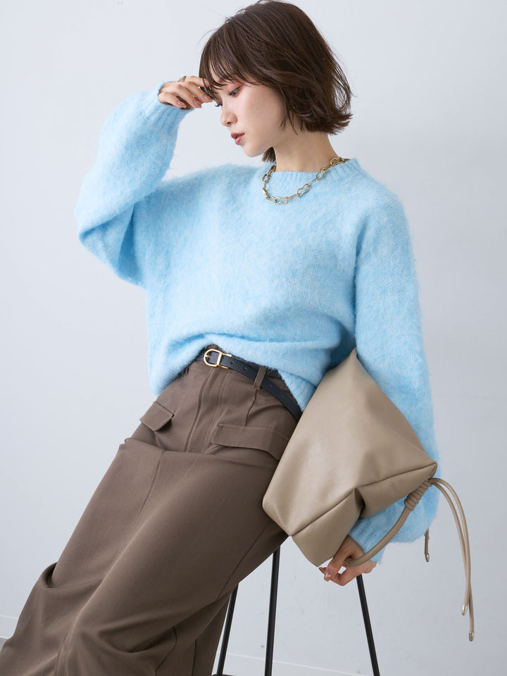 [SET]ソフトシャギーニットプルオーバー+クレープデシンフラップ付きストレートスカート(2set)