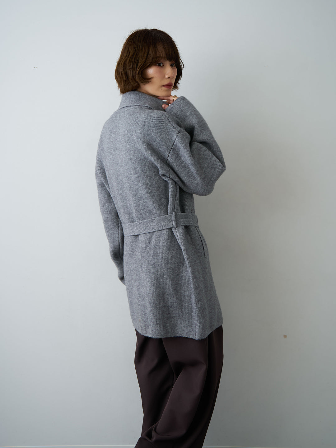 [予約]ゴールドボタンミディアムニットコート/gray
