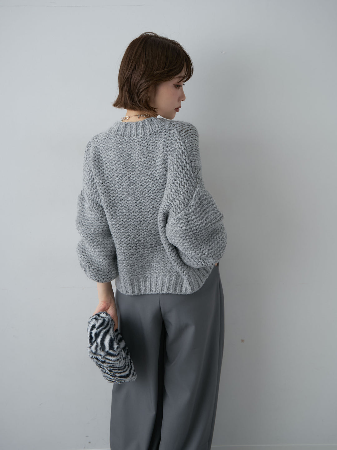 [予約]チャンキーケーブルニットトップス/gray