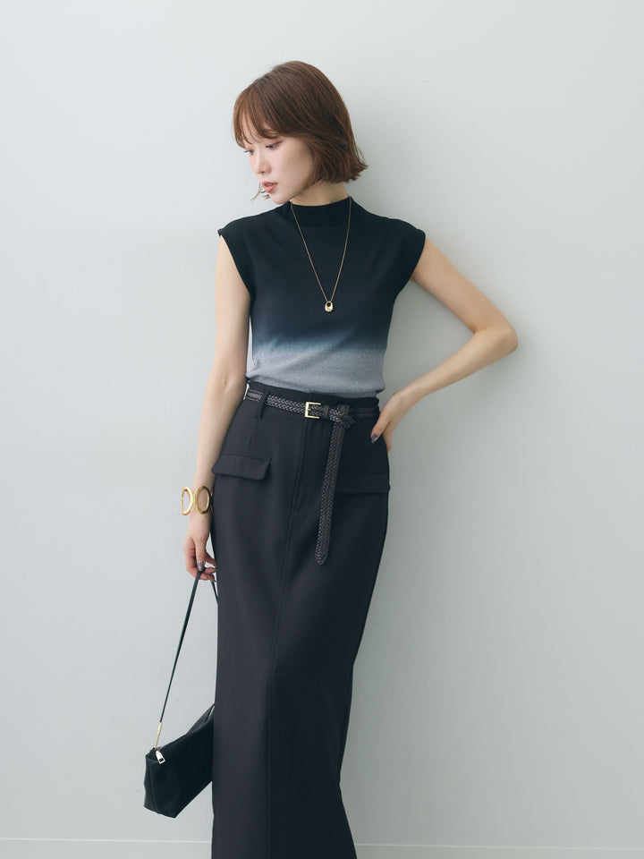 [予約]グラデーションフレンチリブニットトップス/black