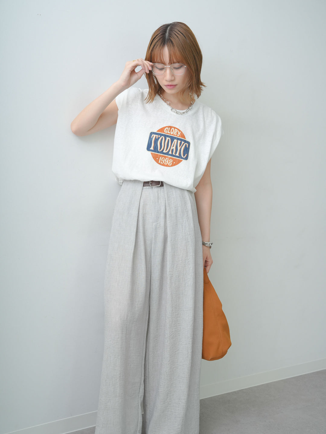 [SET]ヴィンテージロゴドロストTEE+リネンライクベルトループワイドパンツ(2set)