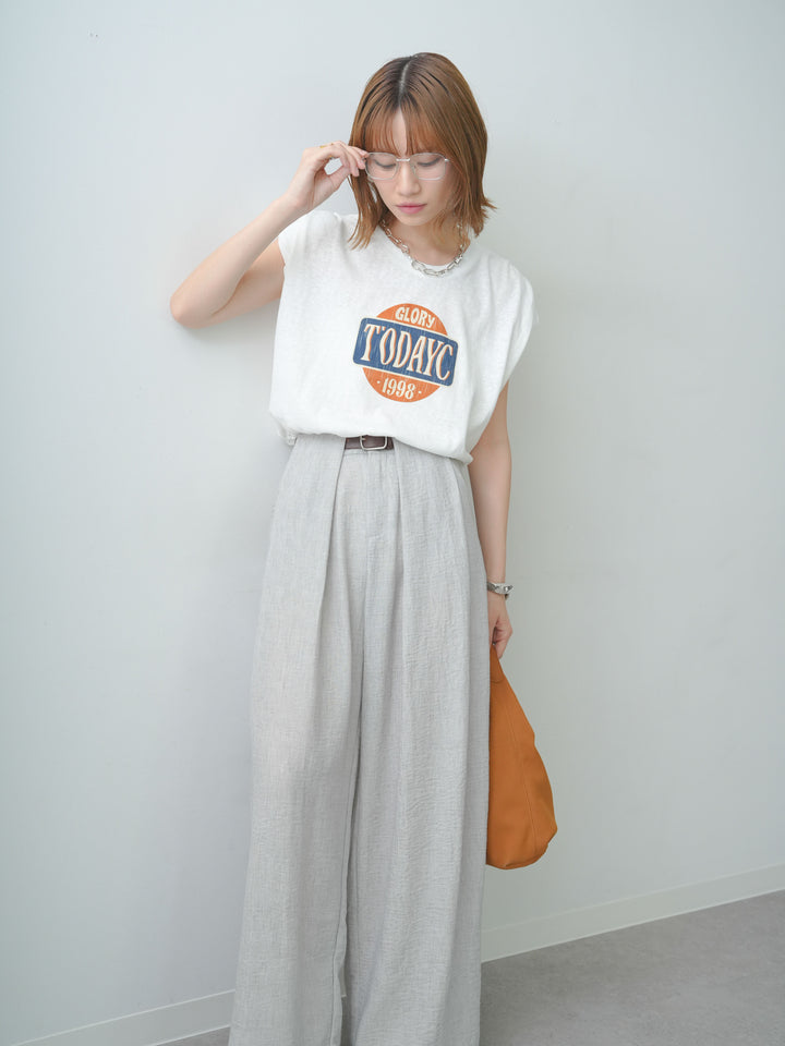 [SET]ヴィンテージロゴドロストTEE+リネンライクベルトループワイドパンツ(2set)