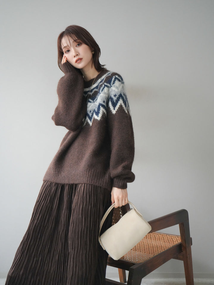 [予約]求心柄オーバーニットプルオーバー/brown