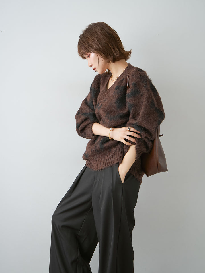 [SET]ダルメシアンオーバーニットプルオーバー+ツイルタックワイドパンツ(2set)
