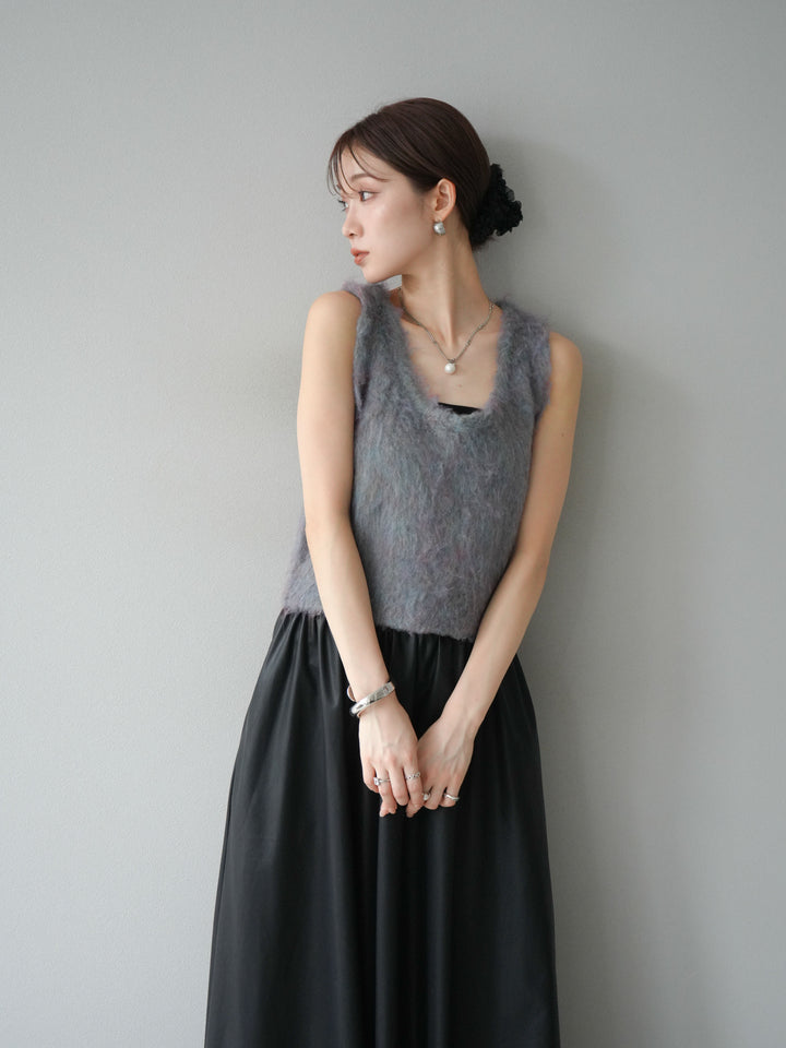 [予約]ミックスシャギーUネックベスト/グリーン