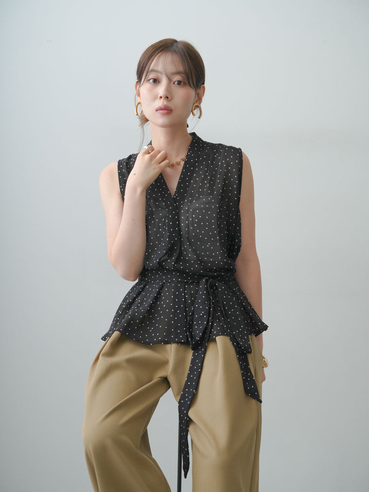 [SET]ウエストタイジレブラウス+クレープデシンタックワイドパンツ(2set)