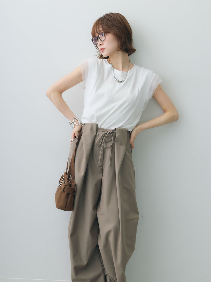 [SET]ショルダーチュールノースリTEE+ショルダーチュールノースリTEE(2set)