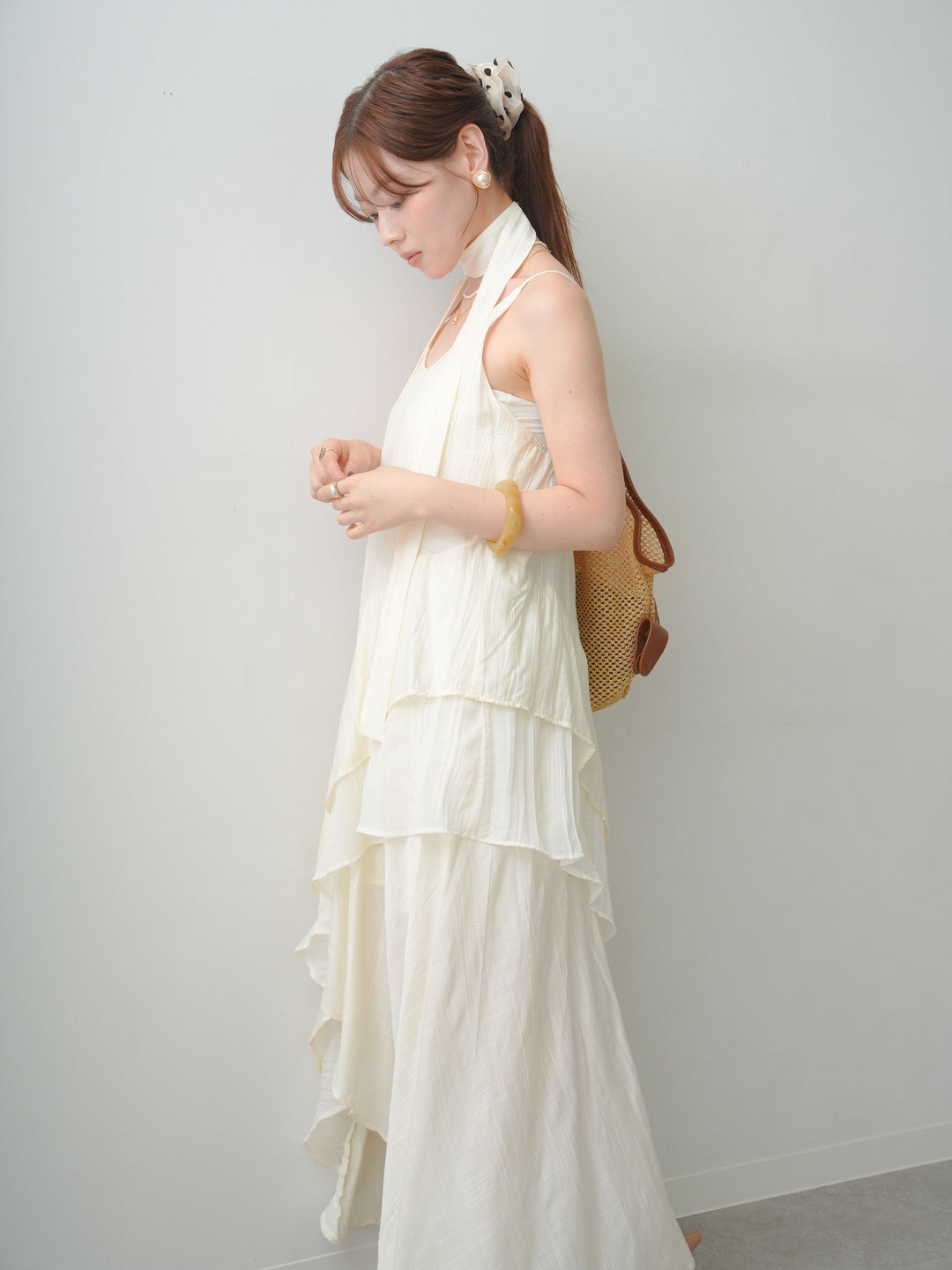 [予約]ラッフルヘムレイヤードキャミワンピース/white